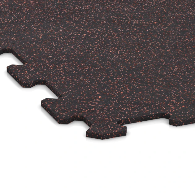 Detailaufnahme der Randausprägung von WARCO-Produkt 1049, Fitnessvloer Compact, Format 970 x 970 x 8 mm | 0,94 m, Farbe Licht Rood Gespikkeld.