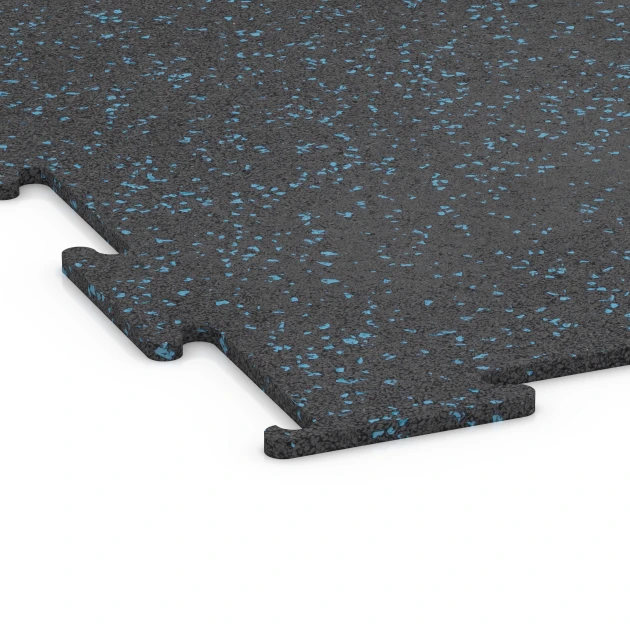 Detailaufnahme der Randausprägung von WARCO-Produkt 6451, Fitnessvloer Compact, Format 100 × 100 × 0,8 cm, Farbe Licht blauw gespikkeld.