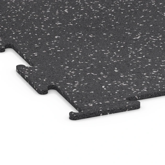 Detailaufnahme der Randausprägung von WARCO-Produkt 6452, Fitnessvloer Compact, Format 100 × 100 × 0,8 cm, Farbe Licht Grijs Gespeckeld.