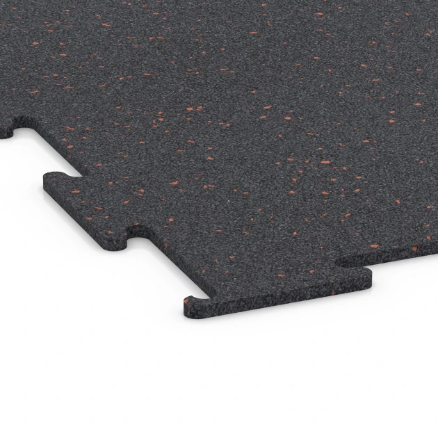 Detailaufnahme der Randausprägung von WARCO-Produkt 6456, Fitnessvloer Compact, Format 50 × 50 × 0,8 cm, Farbe Licht Rood Gespikkeld.