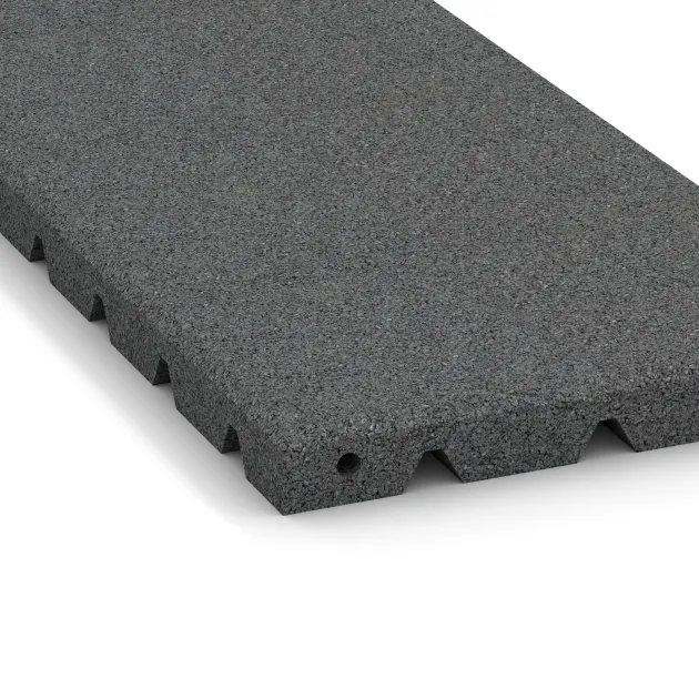 Detailaufnahme der Randausprägung von WARCO-Produkt 0382, Halve plaat, Format 500 x 250 x 30 mm, Farbe Leigrijs.