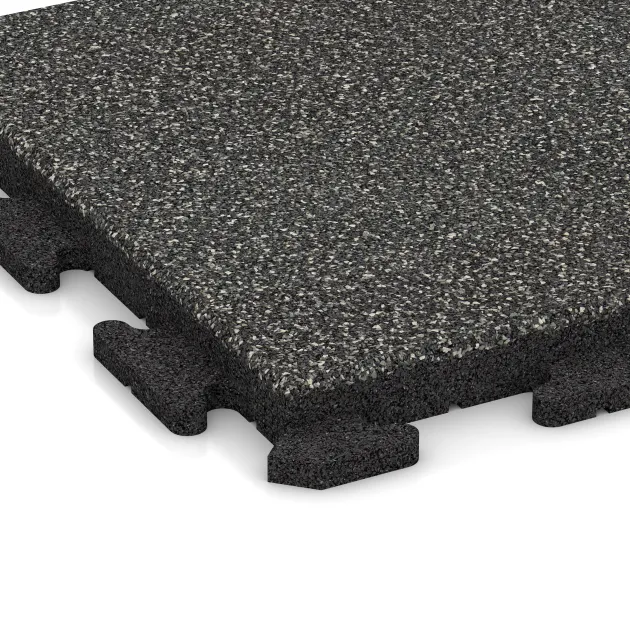 Detailaufnahme der Randausprägung von WARCO-Produkt 1297, Rubberen straattegels Classic, Format 500 x 500 x 40 mm, Farbe Donkergrijs Graniet.