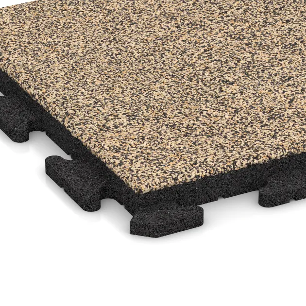 Detailaufnahme der Randausprägung von WARCO-Produkt 1305, Rubberen straattegels Classic, Format 500 x 500 x 40 mm, Farbe Travertin.