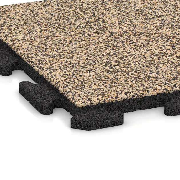 Detailaufnahme der Randausprägung von WARCO-Produkt 1186, Hondenkennelplaat, Format 500 x 500 x 30 mm, Farbe Travertin.