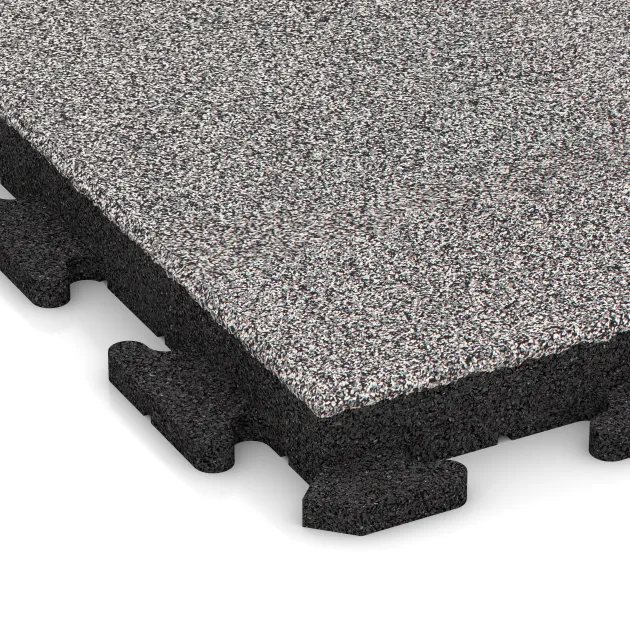 Detailaufnahme der Randausprägung von WARCO-Produkt 4630, Fitnessvloer Rubber Tegels Classic, Format 500 x 500 x 50 mm, Farbe Grijs Melange.