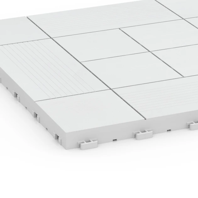 Detailaufnahme der Randausprägung von WARCO-Produkt 6235, Paneelpatroon – Vlondertegel, Format 38,5 x 38,5 x 2 cm, Farbe Krijt.