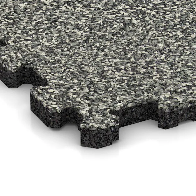 Detailaufnahme der Randausprägung von WARCO-Produkt 3721, Fitnessmat Premium 2 cm, Format 306 x 306 x 20 mm, Farbe Grijs Graniet.