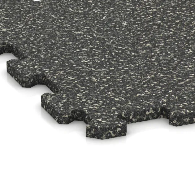 Detailaufnahme der Randausprägung von WARCO-Produkt 0958, Fitnessvloer Compact, Format 485 x 485 x 16 mm, Farbe Donkergrijs Graniet.