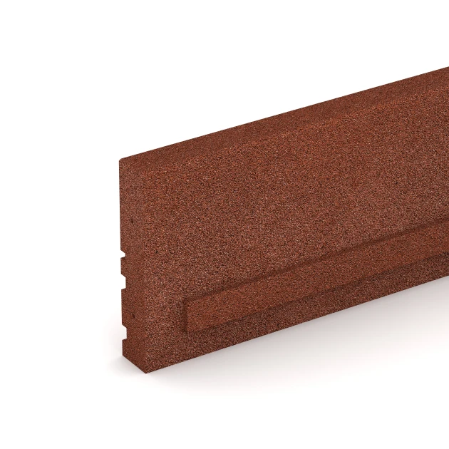 Detailaufnahme der Randausprägung von WARCO-Produkt 3785, Rubberen boordsteen, Format 100 × 5 × 25 cm, Farbe Baksteenrood.