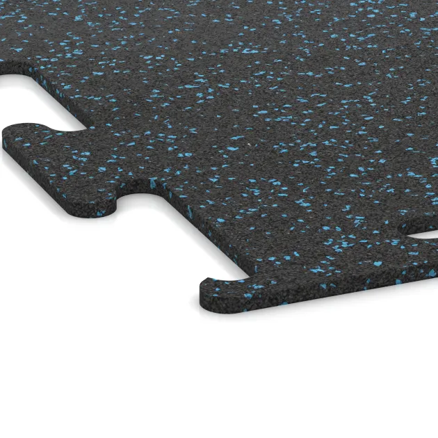 Detailaufnahme der Randausprägung von WARCO-Produkt 3754, Fitness Performance Elite Trainingsvloer, Format 1000 x 1000 x 10 mm, Farbe Licht blauw gespikkeld.