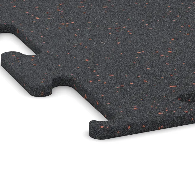 Detailaufnahme der Randausprägung von WARCO-Produkt 3757, Fitness Performance Elite Trainingsvloer, Format 1000 x 1000 x 15 mm, Farbe Licht Rood Gespikkeld.