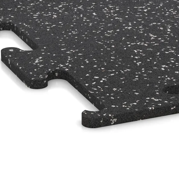 Detailaufnahme der Randausprägung von WARCO-Produkt 3777, Fitness Performance Elite Trainingsvloer, Format 1000 x 1000 x 15 mm, Farbe Licht Grijs Gespeckeld.
