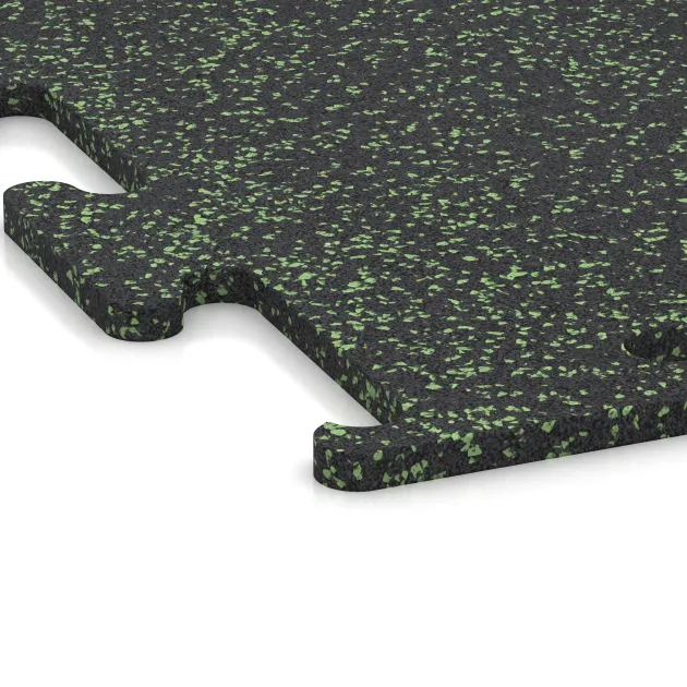 Detailaufnahme der Randausprägung von WARCO-Produkt 3759, Fitness Performance Elite Trainingsvloer, Format 1000 x 1000 x 15 mm, Farbe Licht Groen Gespikkeld.