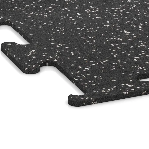 Detailaufnahme der Randausprägung von WARCO-Produkt 3779, Fitness Performance Elite Trainingsvloer, Format 500 x 500 x 10 mm, Farbe Licht Grijs Gespeckeld.