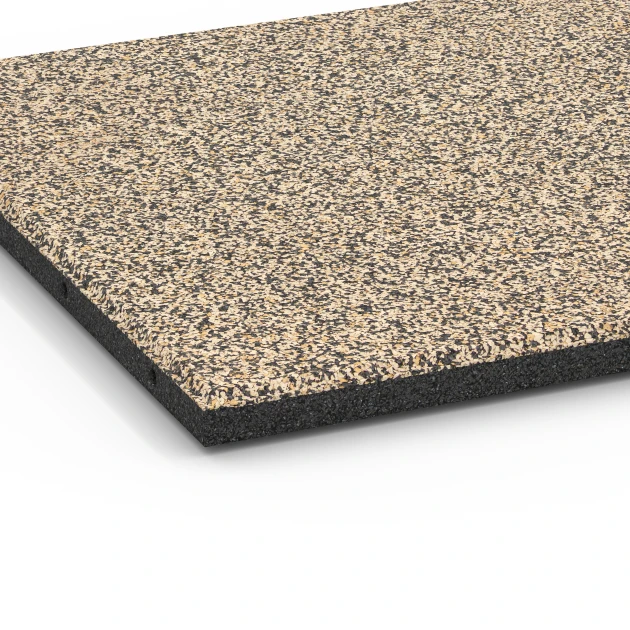 Detailaufnahme der Randausprägung von WARCO-Produkt 6419, Rubberen speelplaatstegel – 90 cm, Format 50 x 50 x 3 cm, Farbe Travertin.