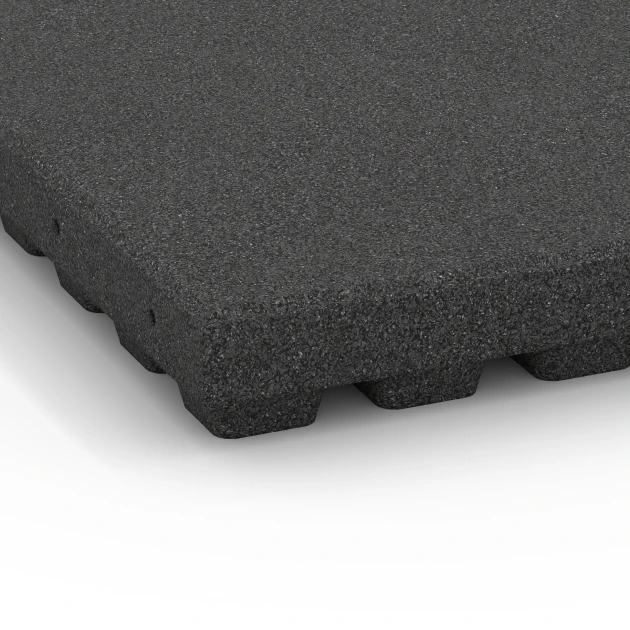 Detailaufnahme der Randausprägung von WARCO-Produkt 6295, Rubberen speelplaatstegels, Format 50 x 50 x 7 cm, Farbe Antraciet.