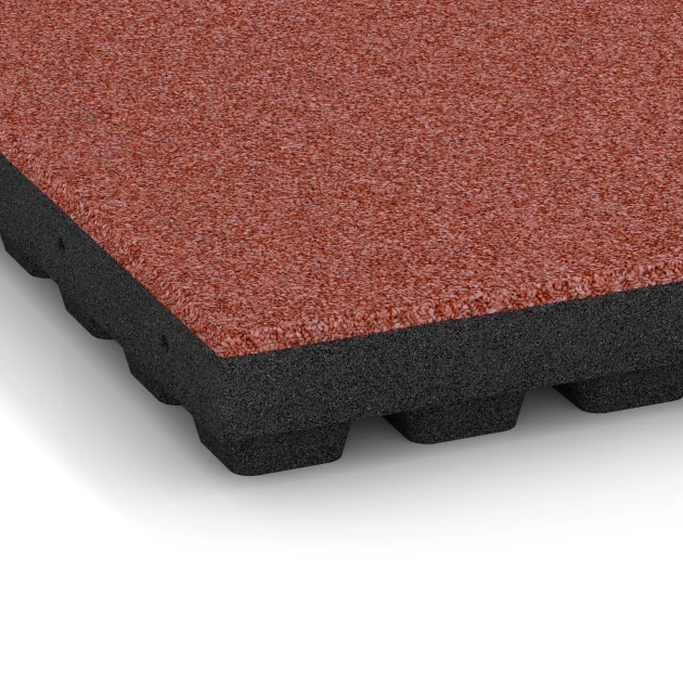 Detailaufnahme der Randausprägung von WARCO-Produkt 6140, Rubberen speelplaatstegel – 205 cm, Format 50 x 50 x 7 cm, Farbe Tomatenrood.