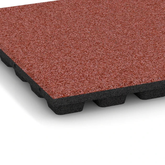 Detailaufnahme der Randausprägung von WARCO-Produkt 6136, Rubberen speelplaatstegel – 170 cm, Format 50 x 50 x 4,8 cm, Farbe Tomatenrood.