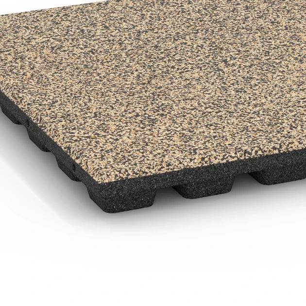 Detailaufnahme der Randausprägung von WARCO-Produkt 6437, Rubberen speelplaatstegel – 160 cm, Format 50 x 50 x 4,8 cm, Farbe Travertin.