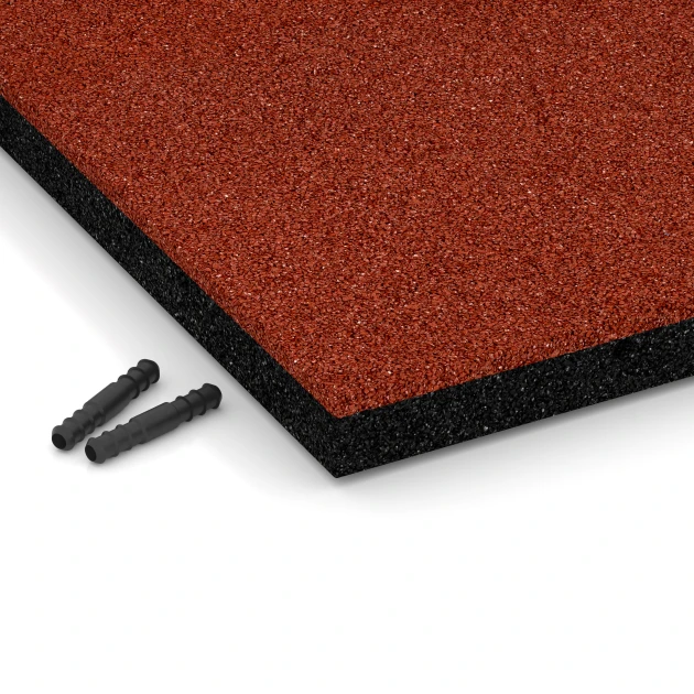 Detailaufnahme der Randausprägung von WARCO-Produkt 6254, Rubberen speelplaatstegel – 140 cm, Format 50 x 50 x 4 cm, Farbe Baksteenrood.