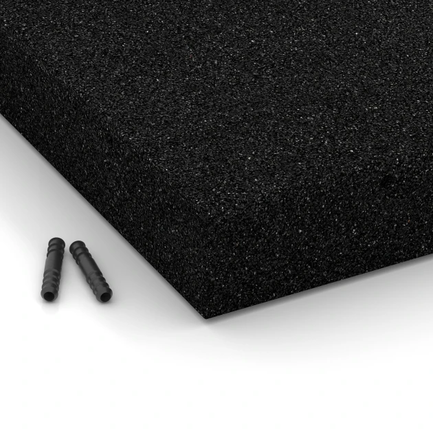 Detailaufnahme der Randausprägung von WARCO-Produkt 6271, Rubberen speelplaatstegel – 230 cm, Format 50 x 50 x 8 cm, Farbe Antraciet.