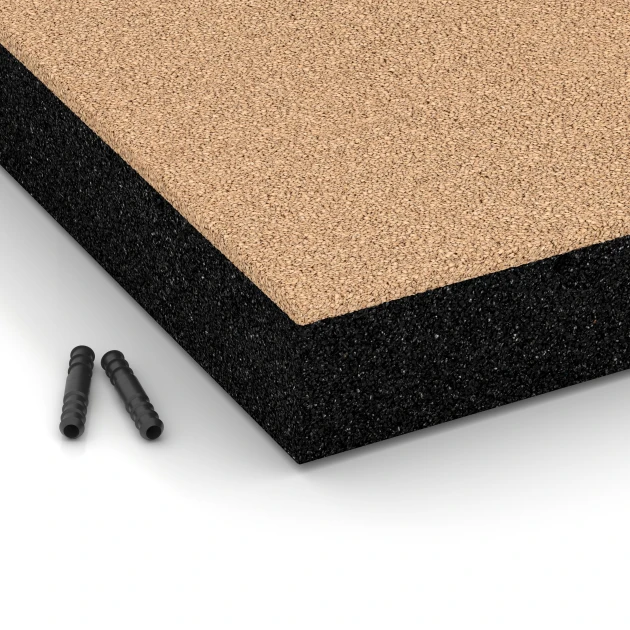 Detailaufnahme der Randausprägung von WARCO-Produkt 6276, Rubberen speelplaatstegel – 230 cm, Format 50 x 50 x 8 cm, Farbe Zandbeige.