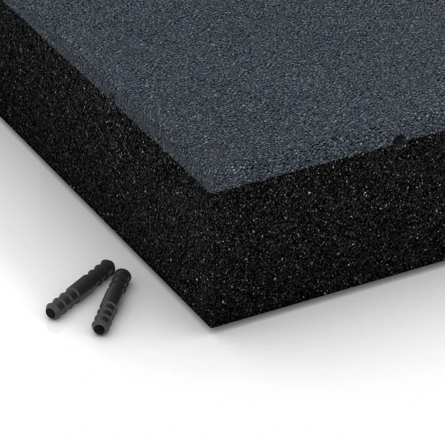 Detailaufnahme der Randausprägung von WARCO-Produkt 6281, Rubberen speelplaatstegel – 300 cm, Format 50 x 50 x 11 cm, Farbe Leisteengrijs.