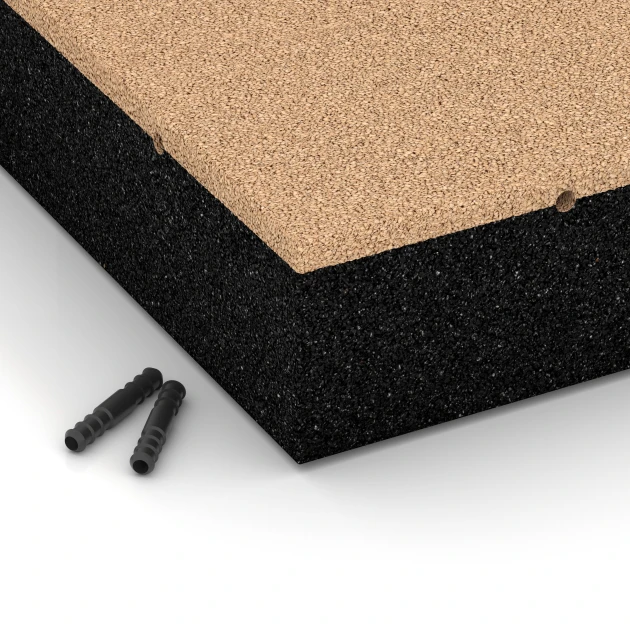 Detailaufnahme der Randausprägung von WARCO-Produkt 6282, Rubberen speelplaatstegel – 300 cm, Format 50 x 50 x 11 cm, Farbe Zandbeige.