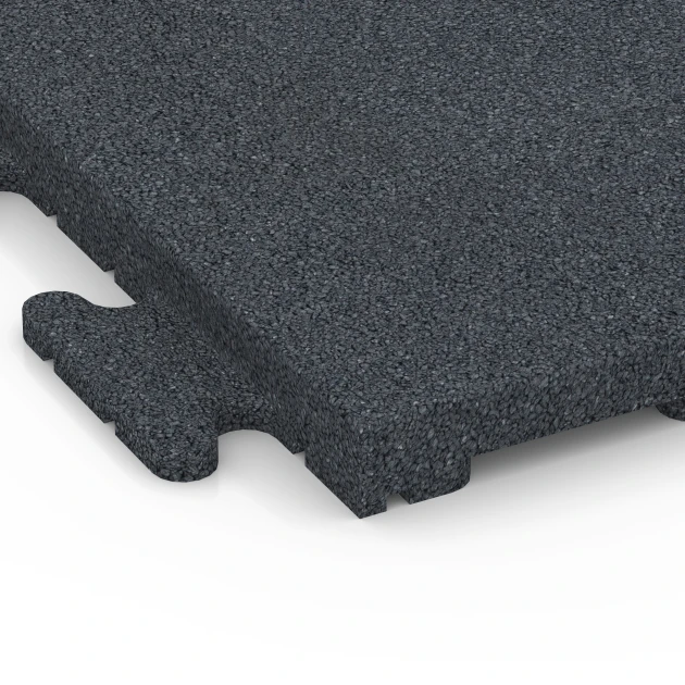 Detailaufnahme der Randausprägung von WARCO-Produkt 6978, Fitnessvloertegel Classic, Format 50 x 50 x 3 cm | 0,25 m², Farbe Leisteengrijs.