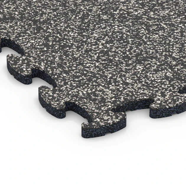 Detailaufnahme der Randausprägung von WARCO-Produkt 6778, Fitness puzzelmat rubber, Format 44,6 x 44,6 x 1,8 cm, Farbe Donkergrijs graniet.