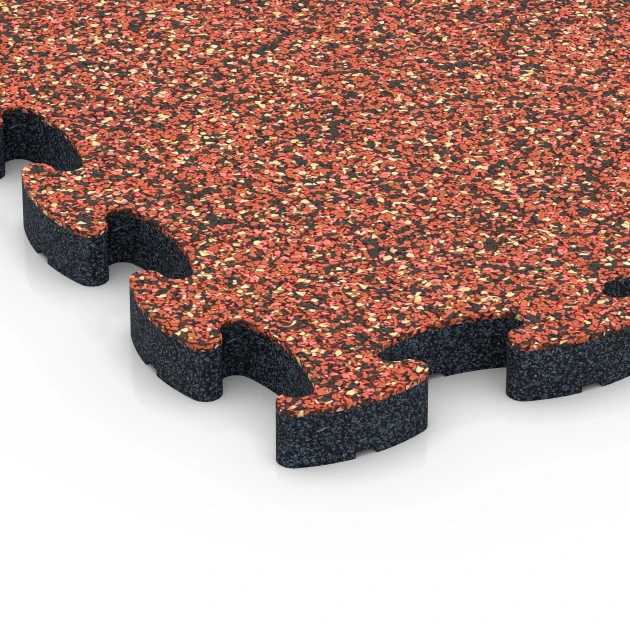 Detailaufnahme der Randausprägung von WARCO-Produkt 6953, Sportveldtegel rubber, Format 44,6 x 44,6 × 2,8 cm, Farbe Etna.