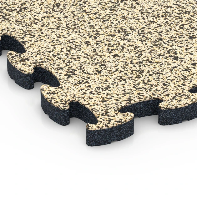 Detailaufnahme der Randausprägung von WARCO-Produkt 6946, Terrastegels rubber, Format 44,6 x 44,6 × 2,8 cm, Farbe Travertin.