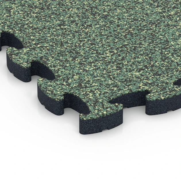 Detailaufnahme der Randausprägung von WARCO-Produkt 6879, Fitness Max vloersysteem, Format 44,6 x 44,6 × 2,8 cm, Farbe Engels gazon.