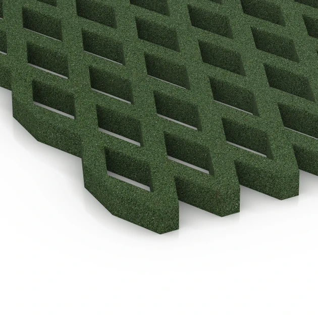 Detailaufnahme der Randausprägung von WARCO-Produkt 7011, Valdempend grasrooster, Format 100 x 100 x 4 cm, Farbe Grasgroen.