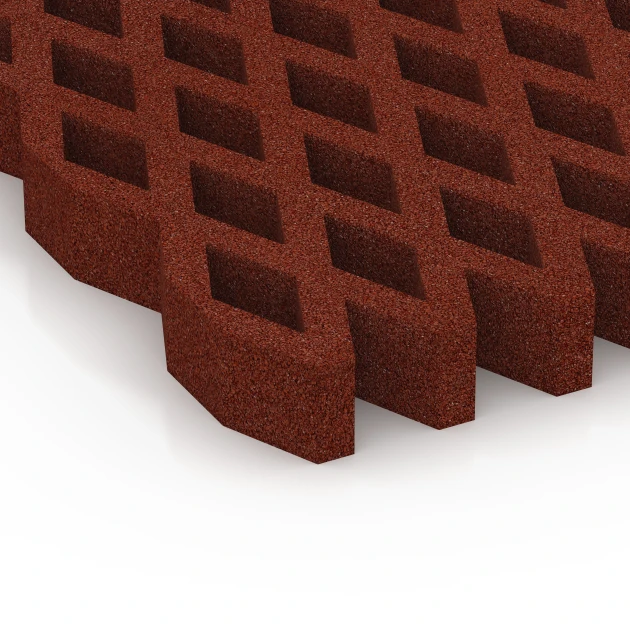 Detailaufnahme der Randausprägung von WARCO-Produkt 7013, Valdempend grasrooster, Format 100 × 100 × 8 cm, Farbe Baksteenrood.