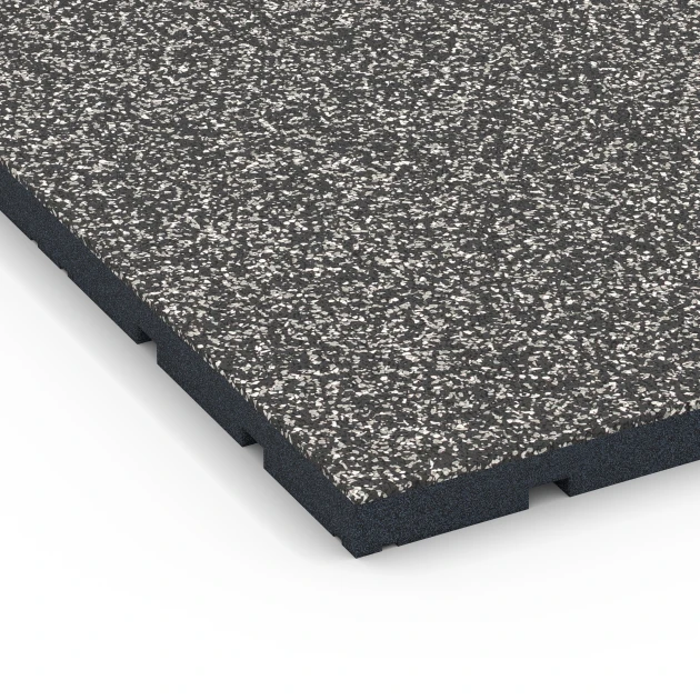 Detailaufnahme der Randausprägung von WARCO-Produkt 7132, Fitnessvloer voor buiten, Format 60 x 60 x 3 cm | 0,36 m², Farbe Donkergrijs graniet.
