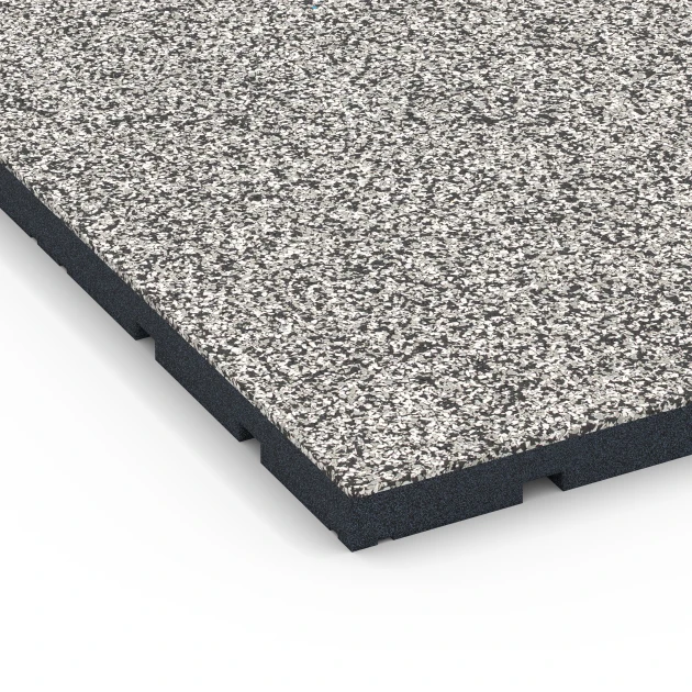 Detailaufnahme der Randausprägung von WARCO-Produkt 7133, Fitnessvloer voor buiten, Format 60 x 60 x 3 cm | 0,36 m², Farbe Grijs graniet.