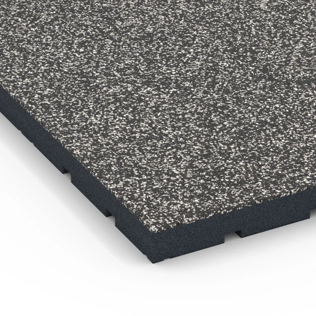 Detailaufnahme der Randausprägung von WARCO-Produkt 7141, Fitnessvloer voor buiten, Format 60 x 60 x 4 cm | 0,36 m², Farbe Donkergrijs graniet.