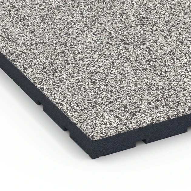 Detailaufnahme der Randausprägung von WARCO-Produkt 7142, Fitnessvloer voor buiten, Format 60 x 60 x 4 cm | 0,36 m², Farbe Grijs graniet.
