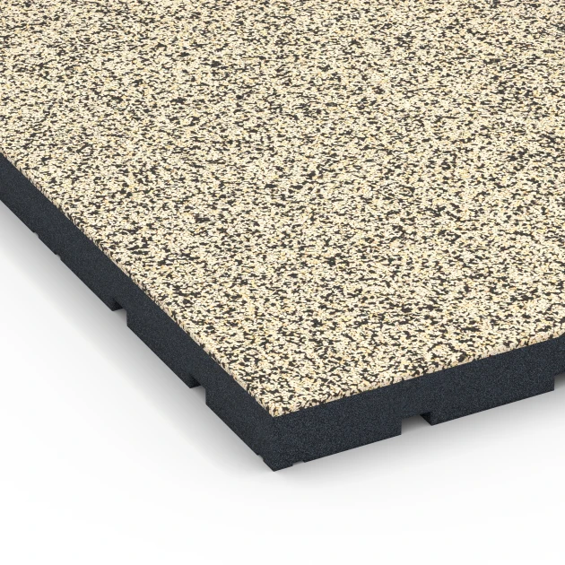Detailaufnahme der Randausprägung von WARCO-Produkt 7147, Fitnessvloer voor buiten, Format 60 x 60 x 4 cm | 0,36 m², Farbe Travertijn.