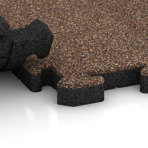 Großaufnahme vom Verbindungssystem von WARCO-Boden 2881 - Loopbrug im Farbdesign Schors & Bast. Abmessungen 500 x 500 x 40 mm.