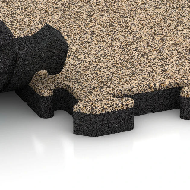 Großaufnahme vom Verbindungssystem von WARCO-Boden 4009 - Hondenvloertegel im Farbdesign Travertin. Abmessungen 50 x 50 x 4 cm | 0,25 m².