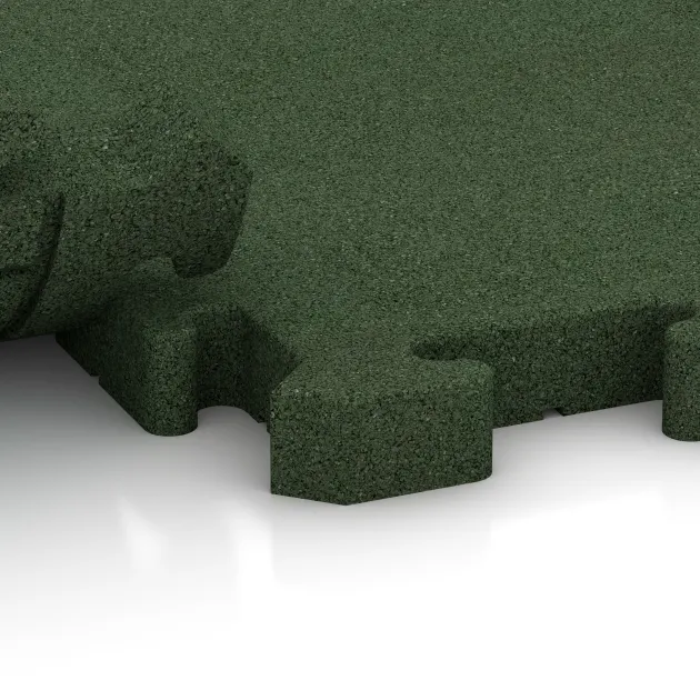 Großaufnahme vom Verbindungssystem von WARCO-Boden 2980 - Loopbrug im Farbdesign Grasgroen. Abmessungen 500 x 500 x 40 mm.