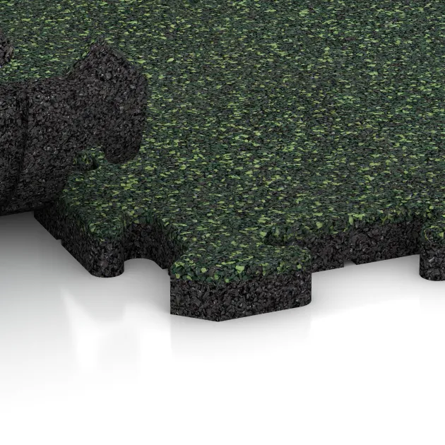 Großaufnahme vom Verbindungssystem von WARCO-Boden 2623 - Buiten vlondertegel im Farbdesign Engels Gras. Abmessungen 500 x 500 x 30 mm.