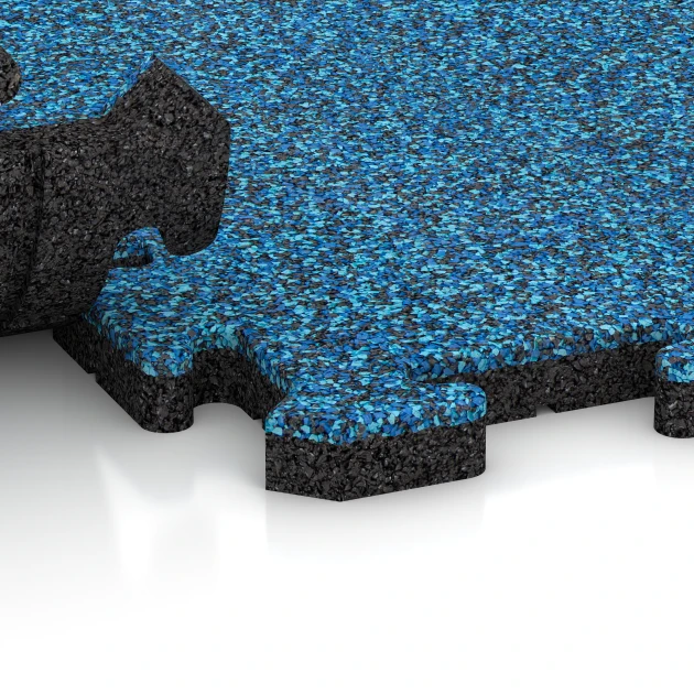 Großaufnahme vom Verbindungssystem von WARCO-Boden 4099 - Rubber sportvloer im Farbdesign Atlantisch. Abmessungen 50 x 50 x 3 cm | 0,25 m².