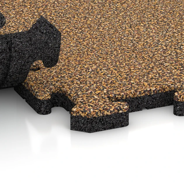 Großaufnahme vom Verbindungssystem von WARCO-Boden 5846 - Event kliktegel voor buiten im Farbdesign Rattan. Abmessungen 50 x 50 x 3 cm | 0,25 m².