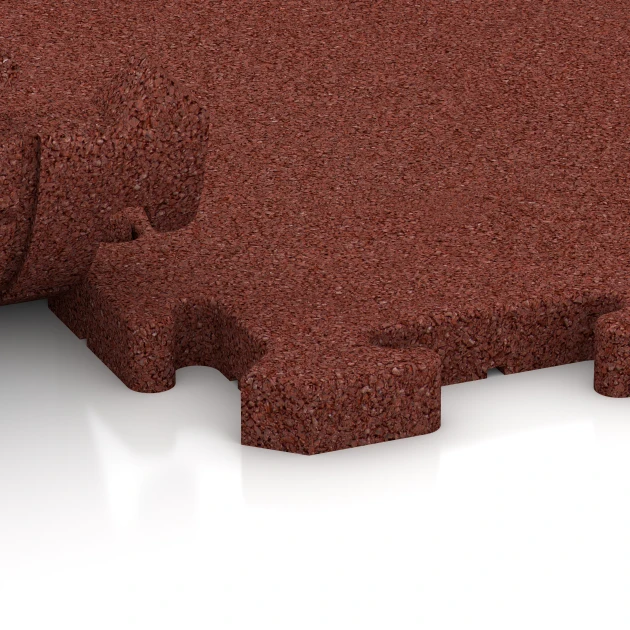 Großaufnahme vom Verbindungssystem von WARCO-Boden 3355 - Hondenvloertegel im Farbdesign Baksteenrood. Abmessungen 100 x 100 x 3 cm | 1,00 m².