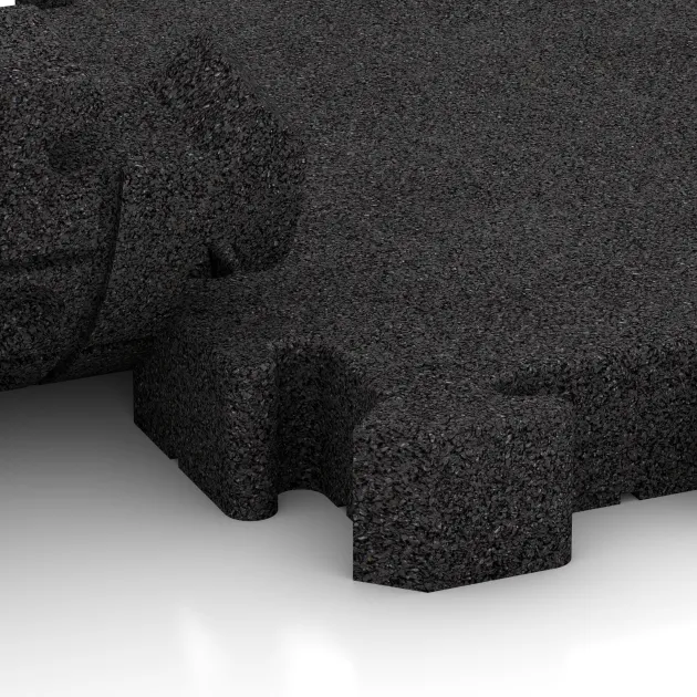 Großaufnahme vom Verbindungssystem von WARCO-Boden 3186 - Rubberen straattegels im Farbdesign Anthraciet. Abmessungen 500 x 500 x 60 mm.