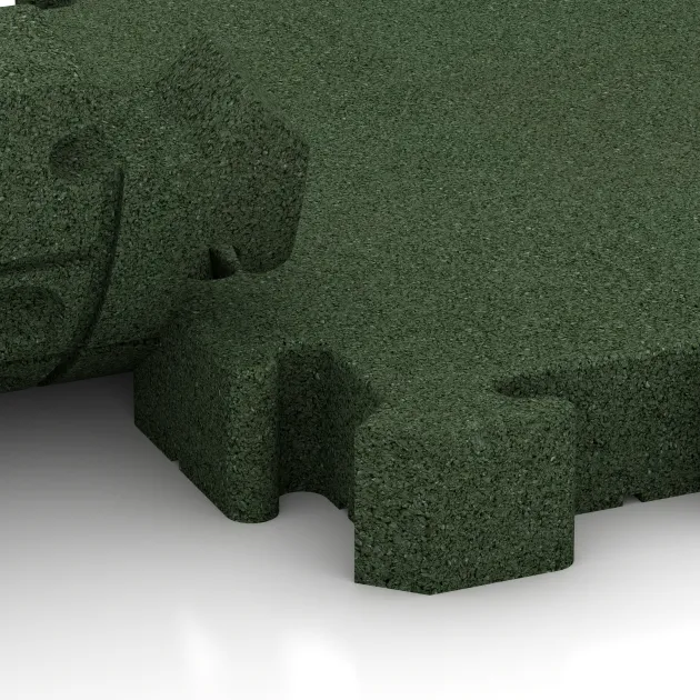 Großaufnahme vom Verbindungssystem von WARCO-Boden 3188 - Rubberen straattegels im Farbdesign Grasgroen. Abmessungen 500 x 500 x 60 mm.