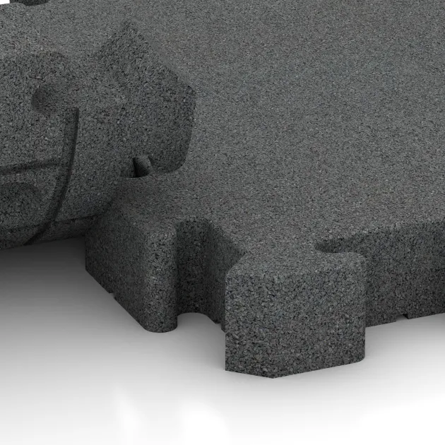 Großaufnahme vom Verbindungssystem von WARCO-Boden 3189 - Rubberen straattegels im Farbdesign Leigrijs. Abmessungen 500 x 500 x 60 mm.